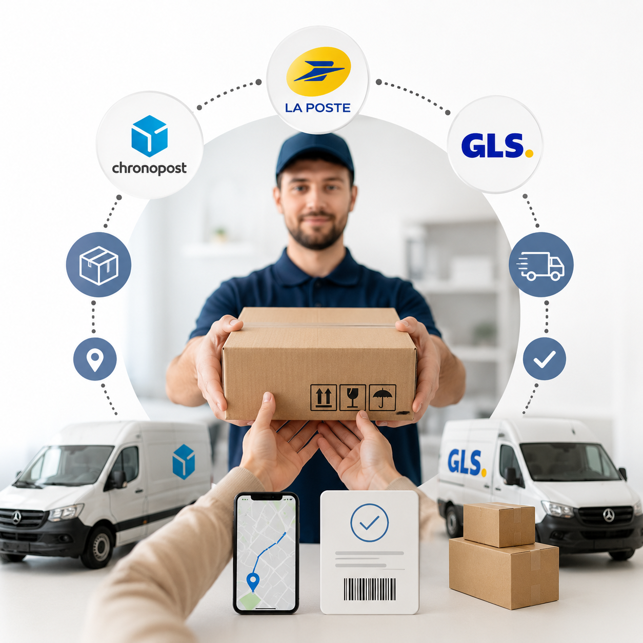 Expédition via Chronopost, La Poste en Lettre Suivie et GLS, avec suivi du colis