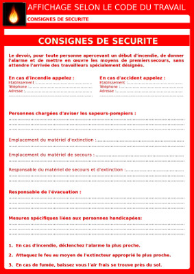 Affichage obligatoire consignes de sécurité selon le code du travail