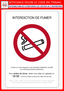 Affichage obligatoire interdiction de fumer au travail