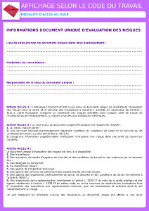 Affichage document unique d’évaluation des risques professionnels – DUERP