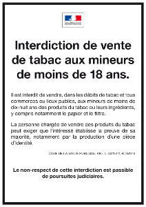 Affiche interdiction vente tabac aux mineurs