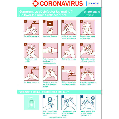 Affichage coronavirus : les règles pour se laver les mains (covid-19) format A3
