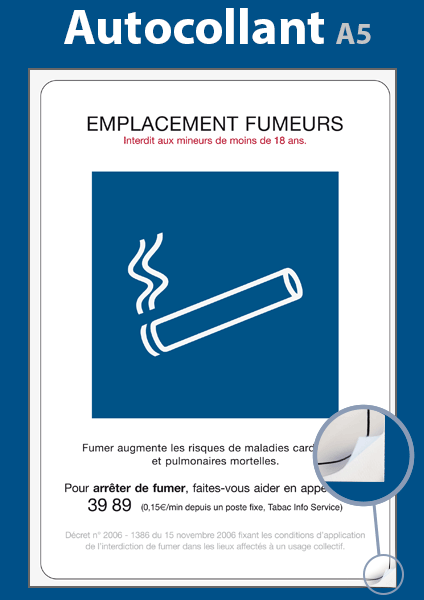 Affichage emplacement fumeurs - autocollant A5