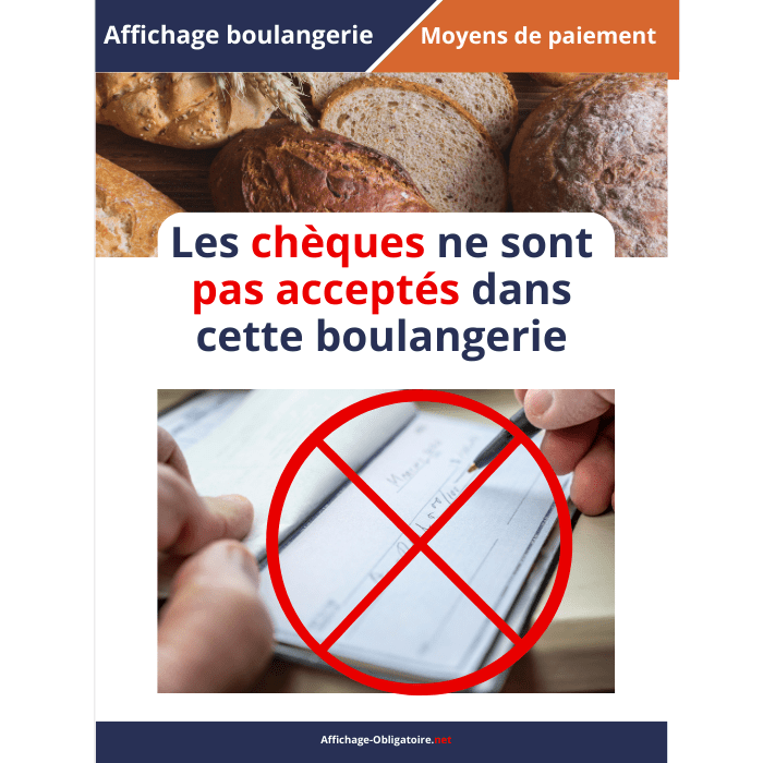 Affichage chèques non acceptés dans la boulangerie