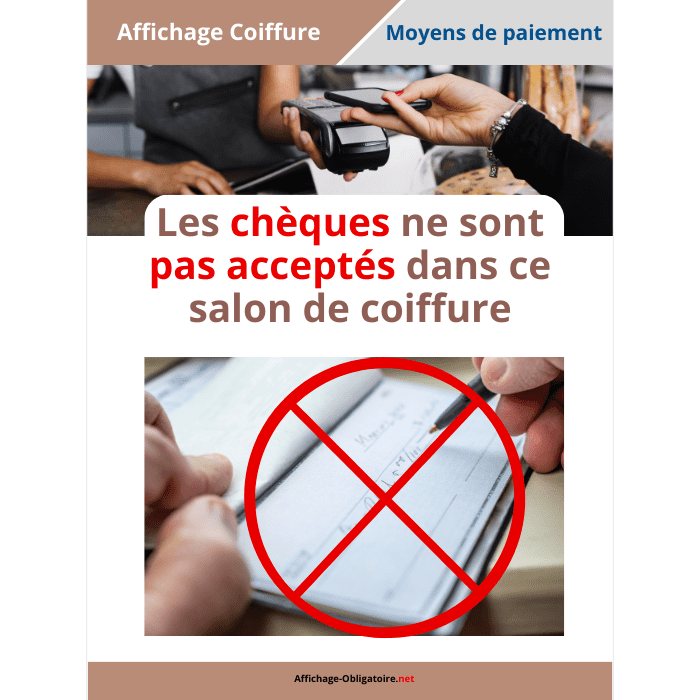 Affichage des chèques non acceptés dans le salon de coiffure
