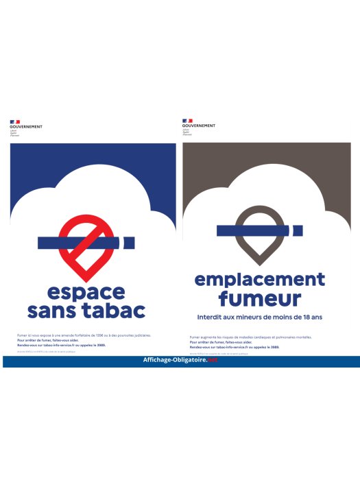 Pack 2 affiches obligatoires « Espace sans tabac » et « Emplacement fumeur »