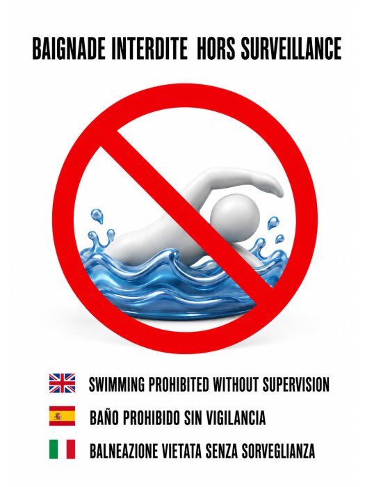 Affiche « Baignade interdite hors surveillance » – Multilingue (A4)