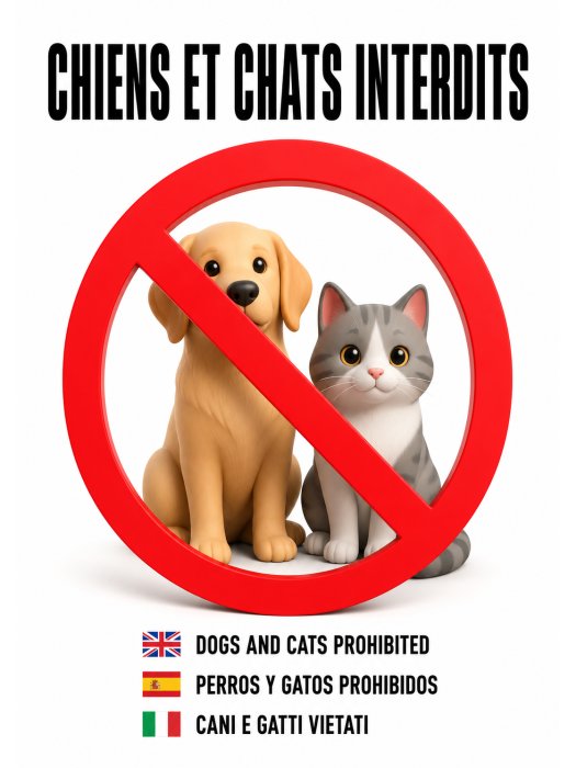 Panneau « Chiens et Chats Interdits » – Format A4 Plastifié