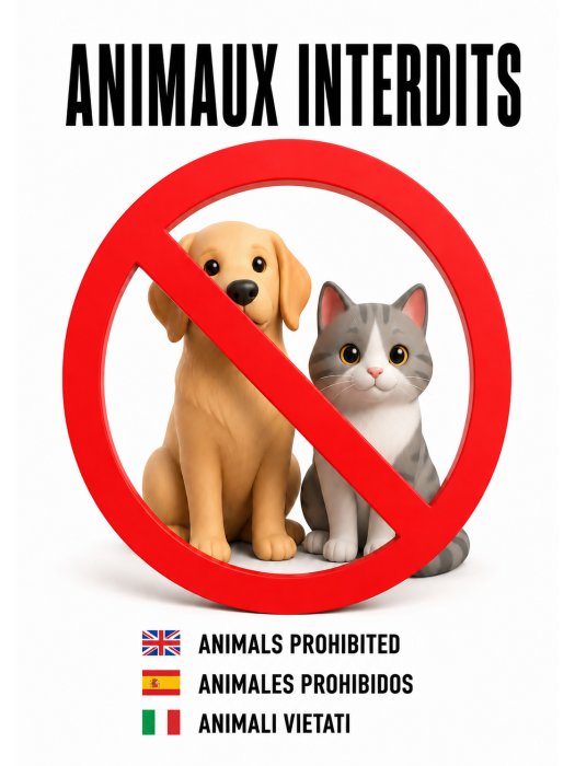 Affiche « Animaux Interdits » – Trilingue (FR/EN/ES) – Format A4 Plastifié
