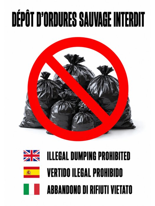 Affiche « Dépôt d'ordures sauvage interdit » – Multilingue
